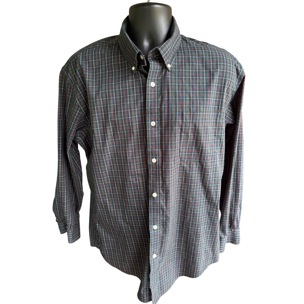 Lands End Mens Tailored Fit Supima Cotton Plaid Button Down Shirt Green 17-33